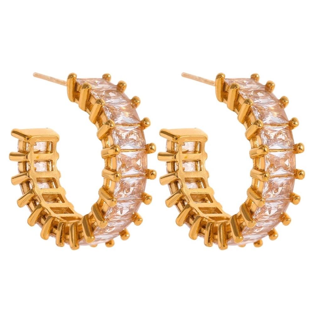 New 18K PVD Gold Plated Geometric Hoop Earrings with AAA Cubic Zirconia - Picture 2 of 7